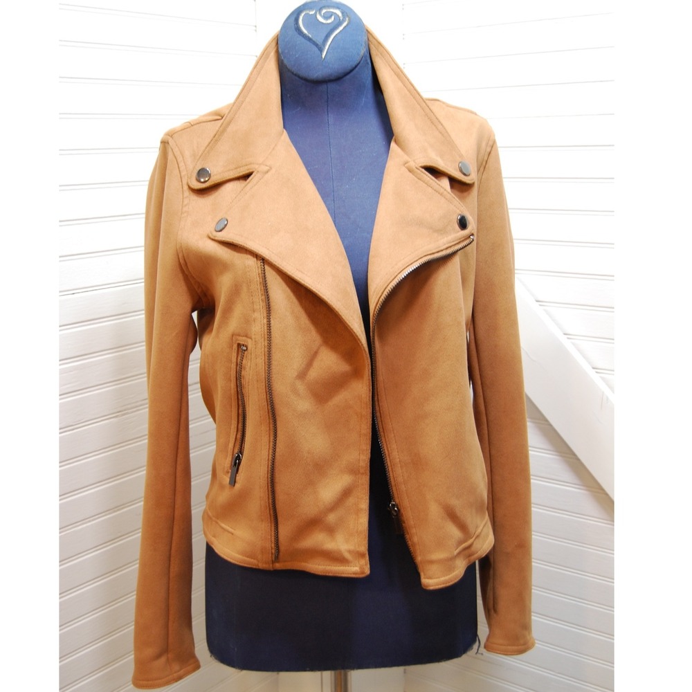 Retro Shinestar Moto Jacket Women's small tan faux suede Biker